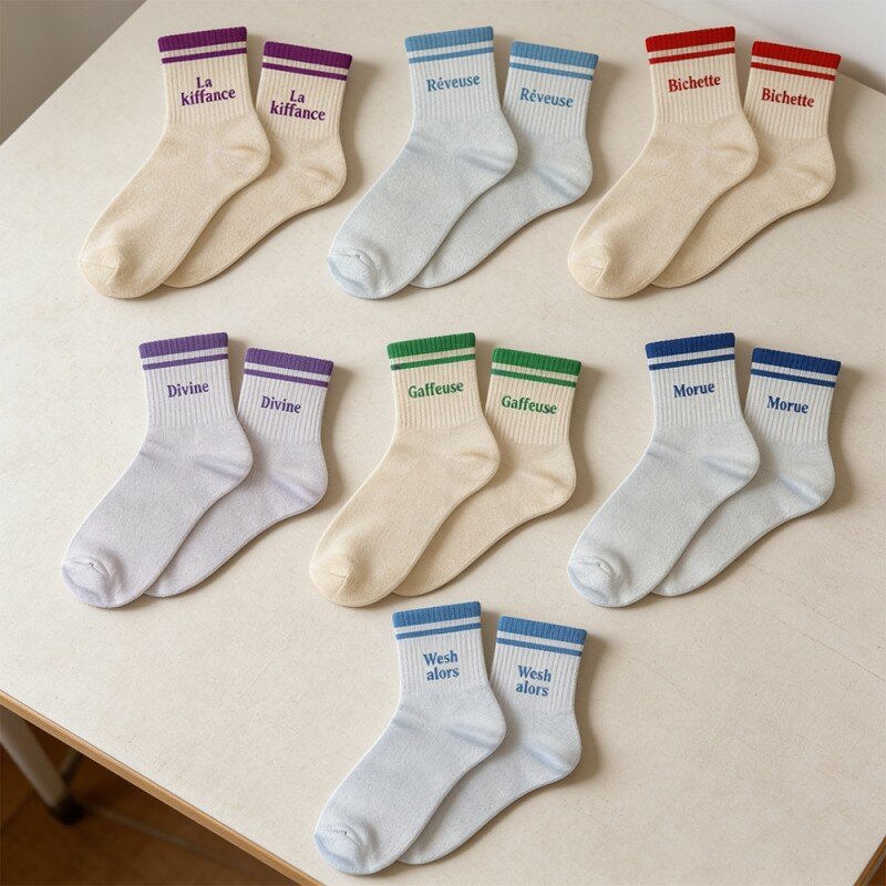 Chaussettes Paillettes Bandes Colorées Mot Fantaisie Chaussettes Paillettes Bandes Colorées Mot Fantaisie