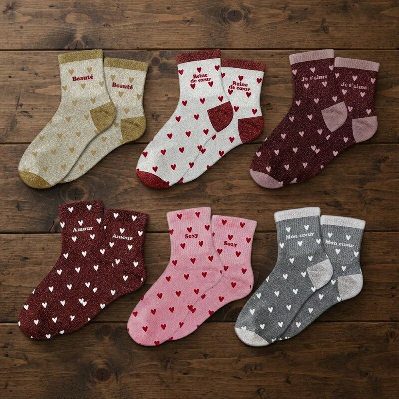 Chaussettes Paillettes Cœurs Mot Fantaisie Chaussettes Paillettes Cœurs Mot Fantaisie