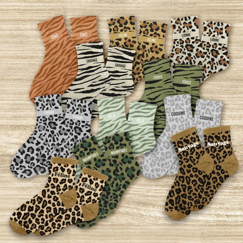 Chaussettes Paillettes Colorées Fantaisie Imprimé Félin Chaussettes Paillettes Colorées Fantaisie Imprimé Félin