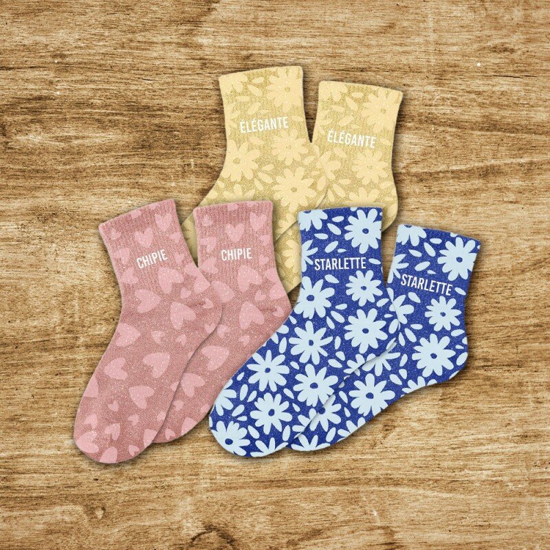 Chaussettes Paillettes Colorées Fantaisie Imprimé Floral Chaussettes Paillettes Colorées Fantaisie Imprimé Floral