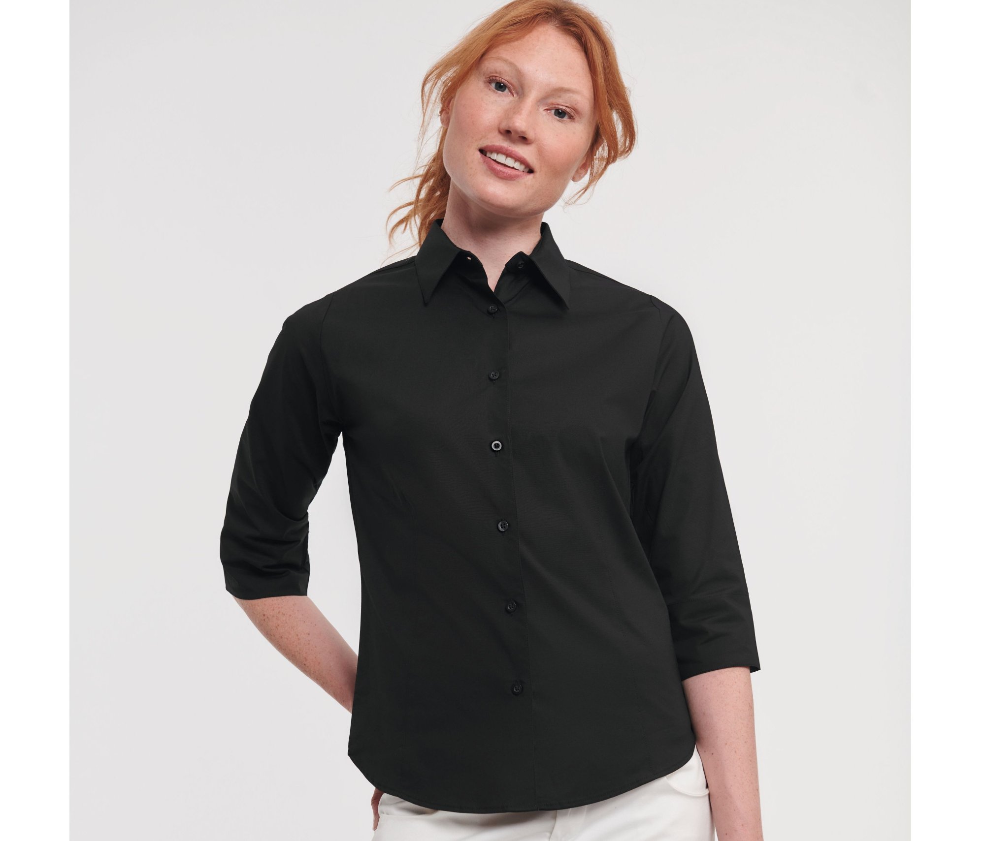 Chemise Russell Collection Ladies' 3/4 Sleeve Fitted Stretch Shirt Chemise Russell Collection Ladies' 3/4 Sleeve Fitted Stretch Shirt