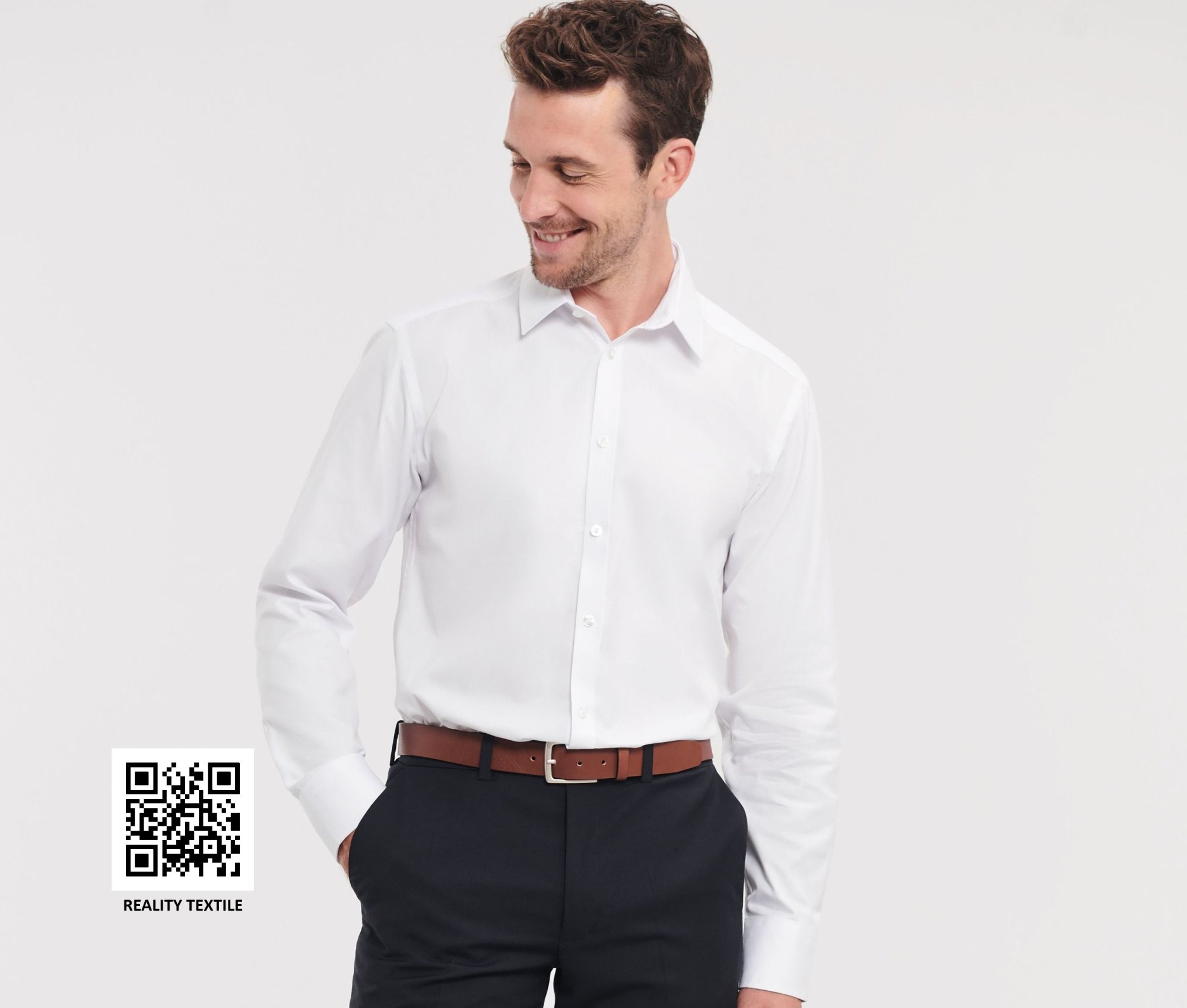 Chemise Russell Collection Men's Long Sleeve Tailored Herringbone Shirt Chemise Russell Collection Men's Long Sleeve Tailored Herringbone Shirt