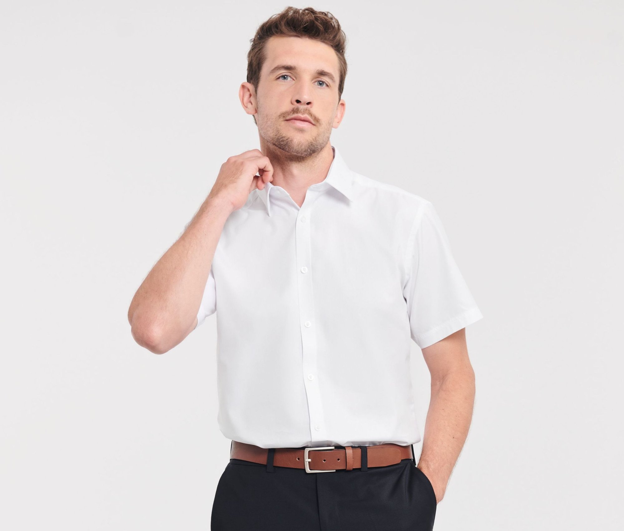 Chemise Russell Collection Men's Short Sleeve Tailored Herringbone Shirt Chemise Russell Collection Men's Short Sleeve Tailored Herringbone Shirt