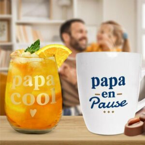 Coffret Cadeaux Papa - Verre Papa Cool & Tasse Papa en Pause