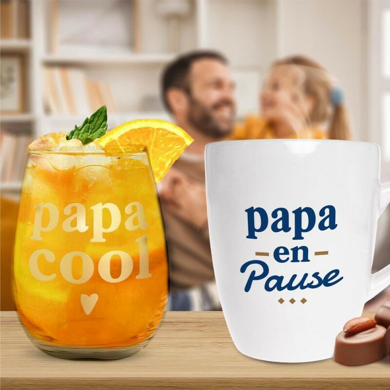 Coffret Cadeaux Papa - Verre Papa Cool & Tasse Papa en Pause Coffret Cadeaux Papa - Verre Papa Cool & Tasse Papa en Pause