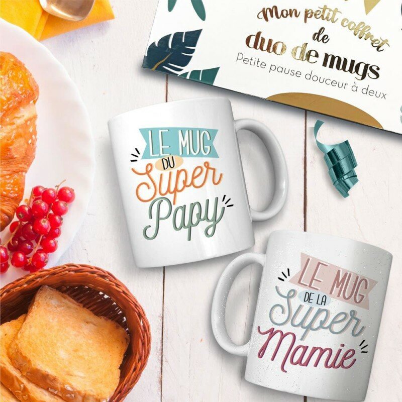 Coffret Duo de Mugs Paillettes - Super Papy & Super Mamie Coffret Duo de Mugs Paillettes - Super Papy & Super Mamie