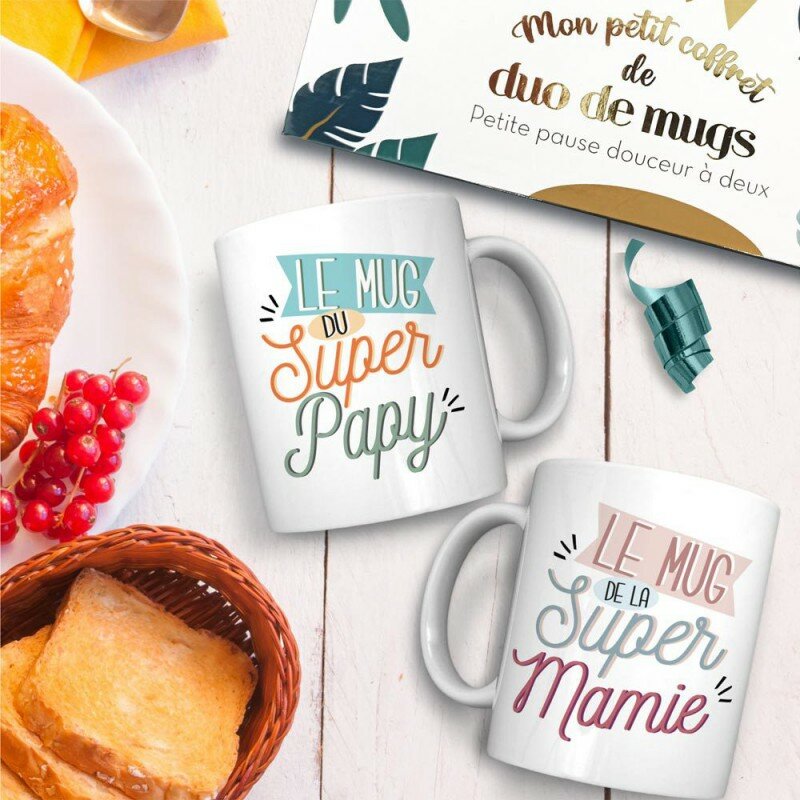 Coffret Duo de Mugs Super Mamie & Super Papy Coffret Duo de Mugs Super Mamie & Super Papy
