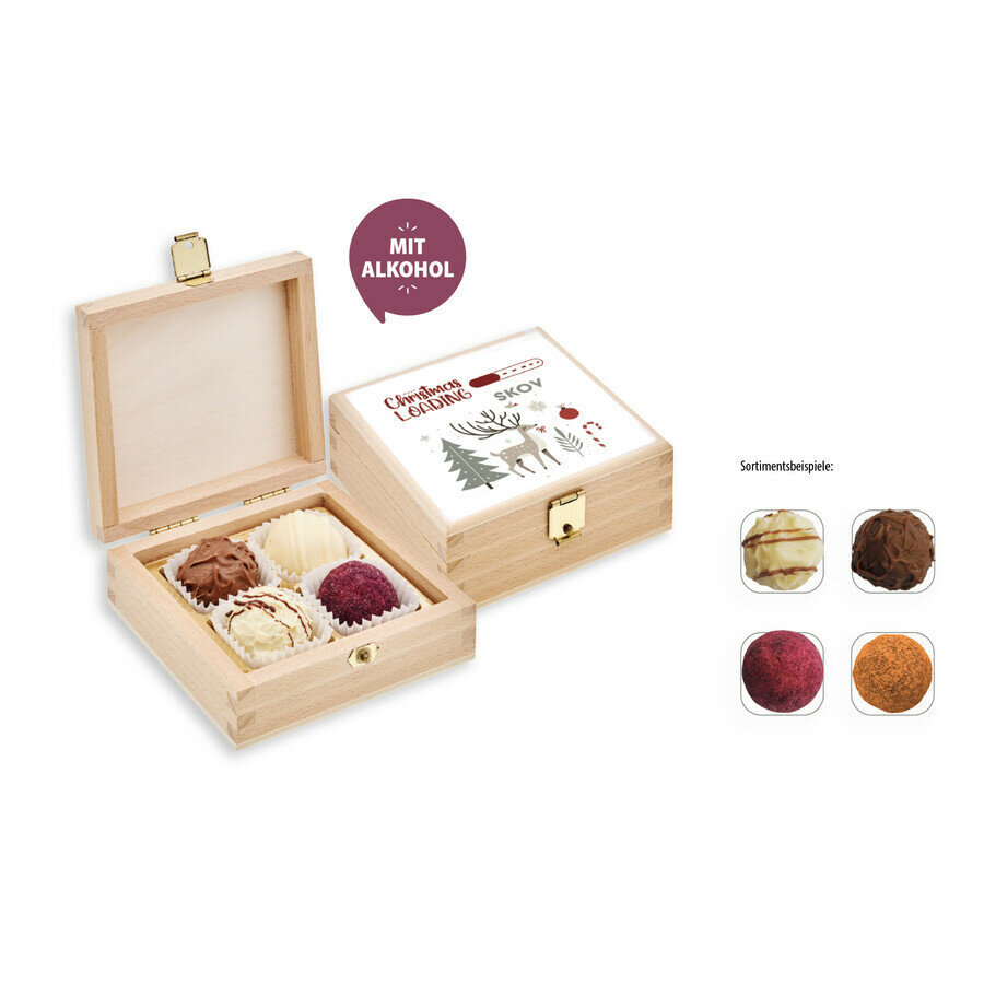 Coffret en bois de 4 pralinés, 4 pièces Coffret en bois de 4 pralinés, 4 pièces
