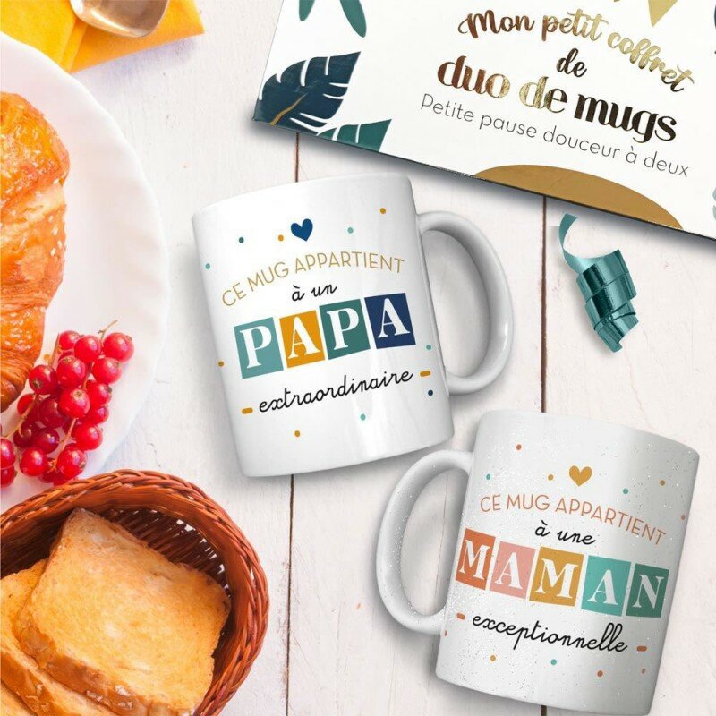 Coffret Paillettes Duo de Mugs Maman Exceptionnelle & Papa Extraordinaire