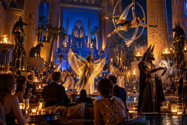 Soirée Hâpy-Night : temple égyptien, danseuses aux ailes d'Isis et Anubis