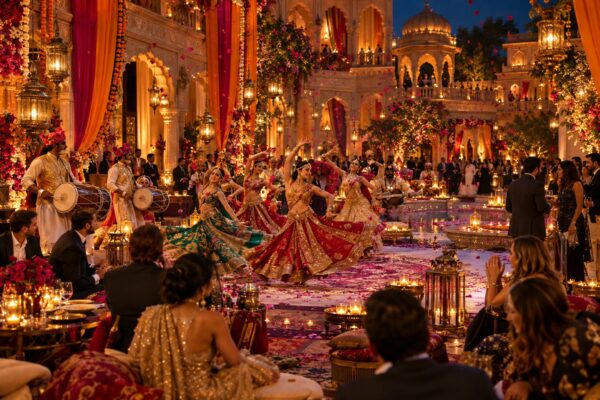 Soirée Indira : danseuses indiennes et musiciens dans un palais illuminé