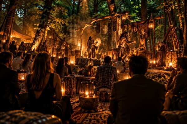 Soirée Shaman : cérémonie amérindienne en forêt, tambour et danse autour des capteurs de rêves