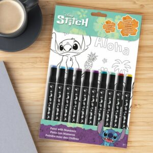 Lot de 10 Marqueurs Colorés Stitch Disney et 2 Feuilles de Coloriage