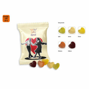 Mini Cœur au jus de fruits en sachet publicitaire, 10 g