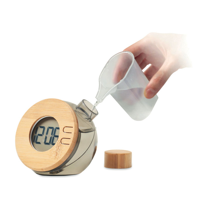 Horloge à eau LCD en bambou Droppy Lux Horloge à eau LCD en bambou Droppy Lux
