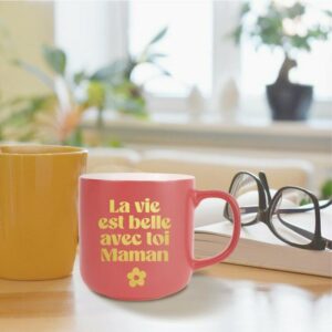 Mug La Vie est Belle avec Toi Maman Rouge Mat Doré