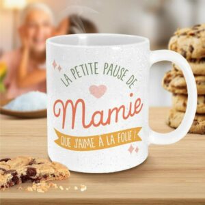 Mug Paillettes La Petite Pause de Mamie que j'aime à la Folie