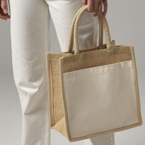 Petit sac shopping avec poche Westford Mill Cotton Pocket Natural Starched Jute Midi Tote