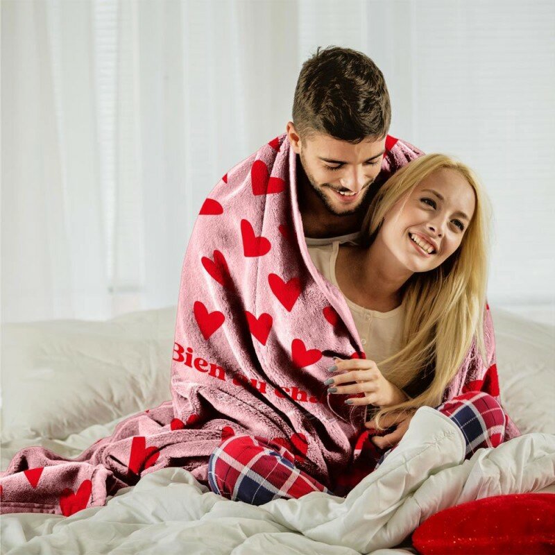 Plaid Cœurs Bien au Chaud en Amoureux