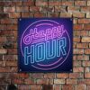Plaque Métallique Happy Hour Effet Néon