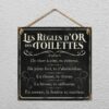 Plaque Métallique Les Règles d'Or des Toilettes