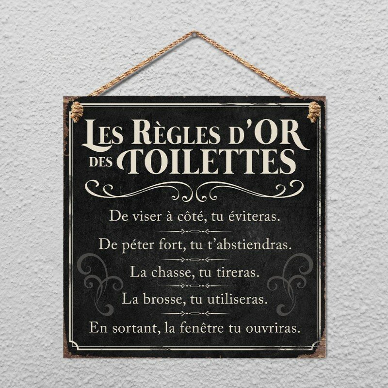 Plaque Métallique Les Règles d'Or des Toilettes Plaque Métallique Les Règles d'Or des Toilettes