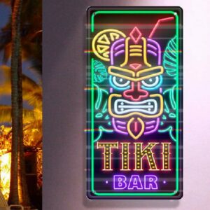 Plaque Métallique Tiki Bar Effet Néon