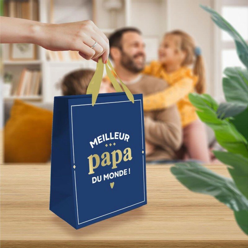 Sac Cadeau Meilleur Papa du Monde Bleu & Doré Sac Cadeau Meilleur Papa du Monde Bleu & Doré