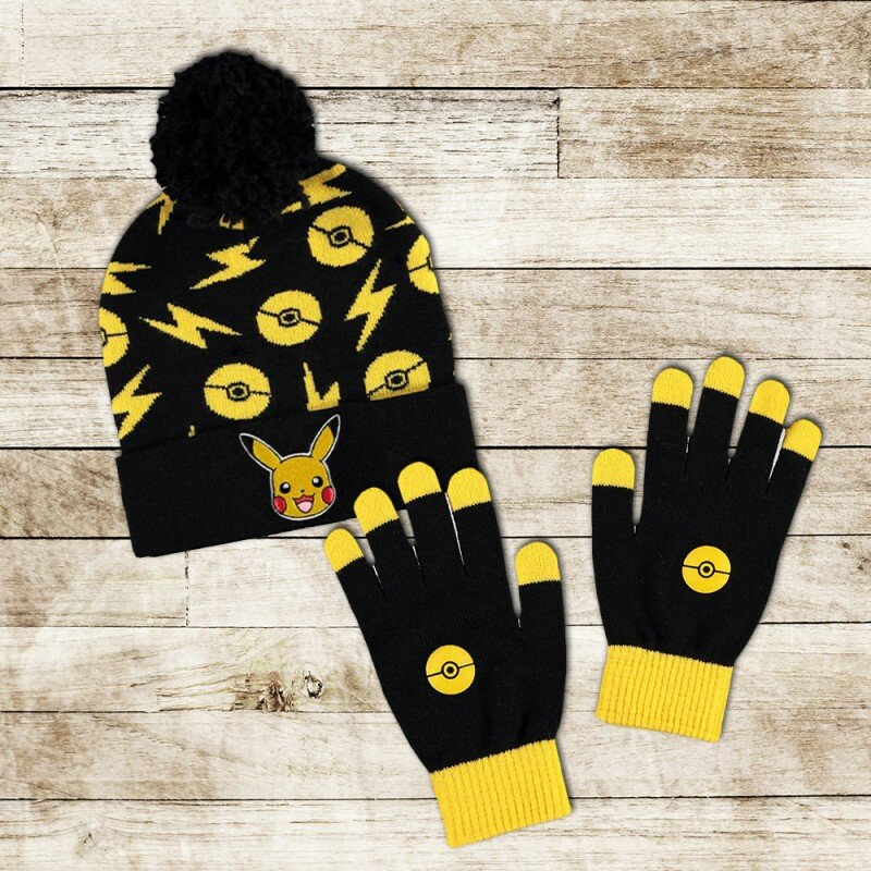Set Pikachu Pokemon - Gants et Bonnet à Pompon Set Pikachu Pokemon - Gants et Bonnet à Pompon