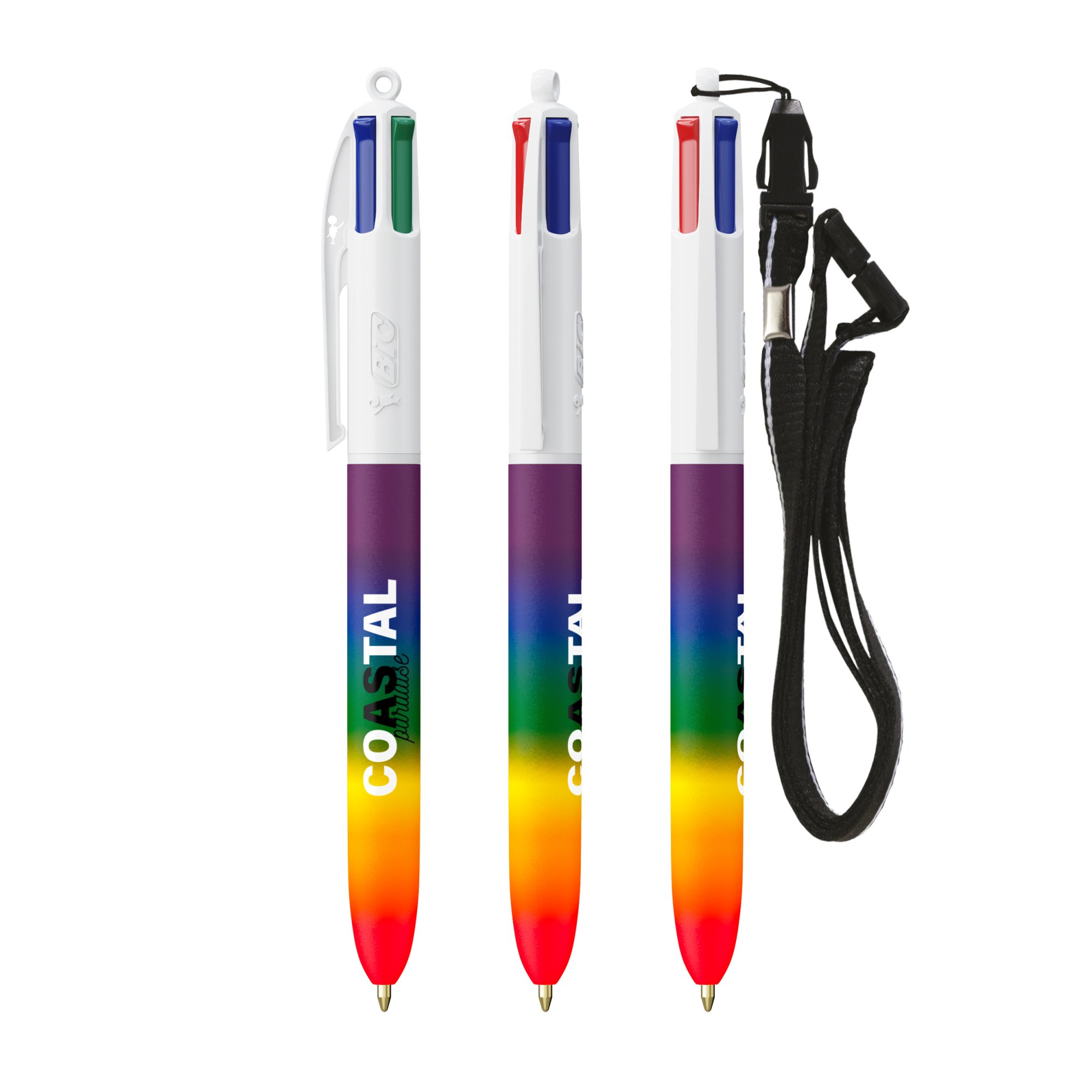 Stylo bille BIC® 4 Couleurs® Rainbow Decor avec tour de cou Stylo bille BIC® 4 Couleurs® Rainbow Decor avec tour de cou