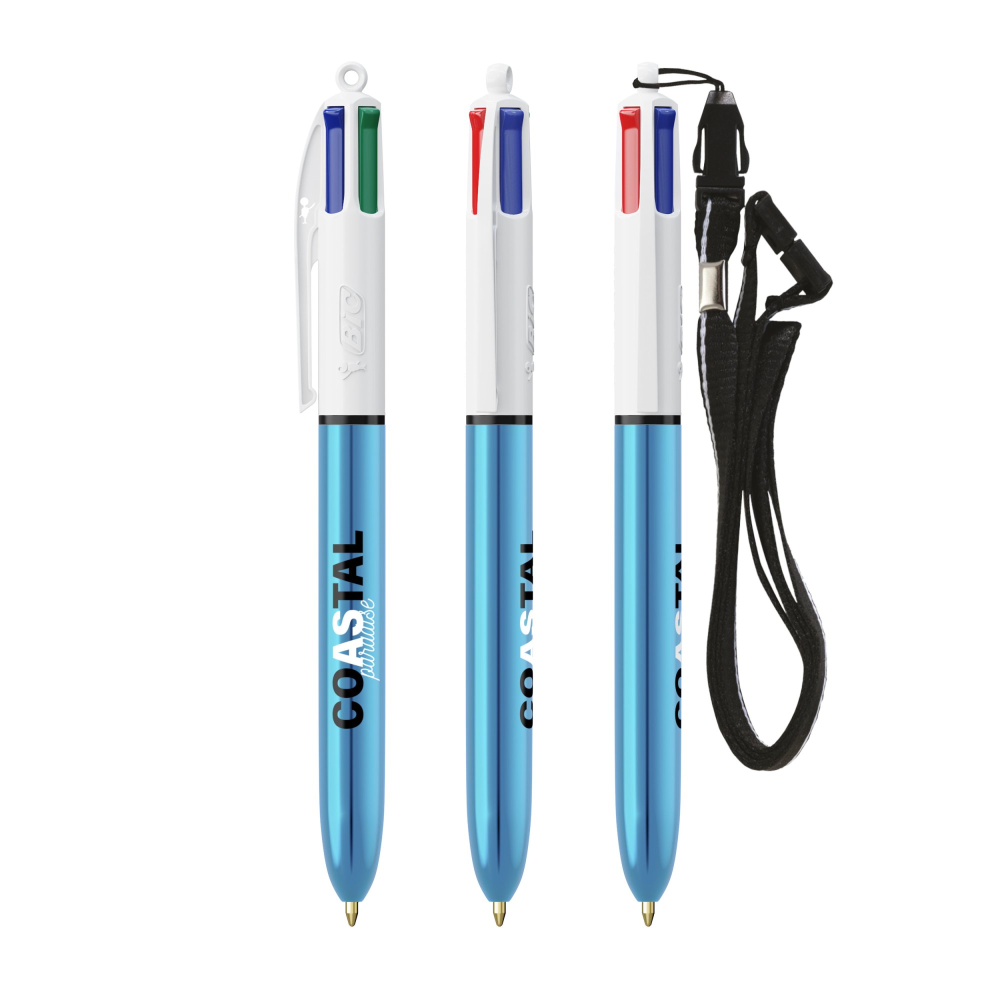 Stylo bille BIC® 4 Couleurs® Shine avec tour de cou Stylo bille BIC® 4 Couleurs® Shine avec tour de cou