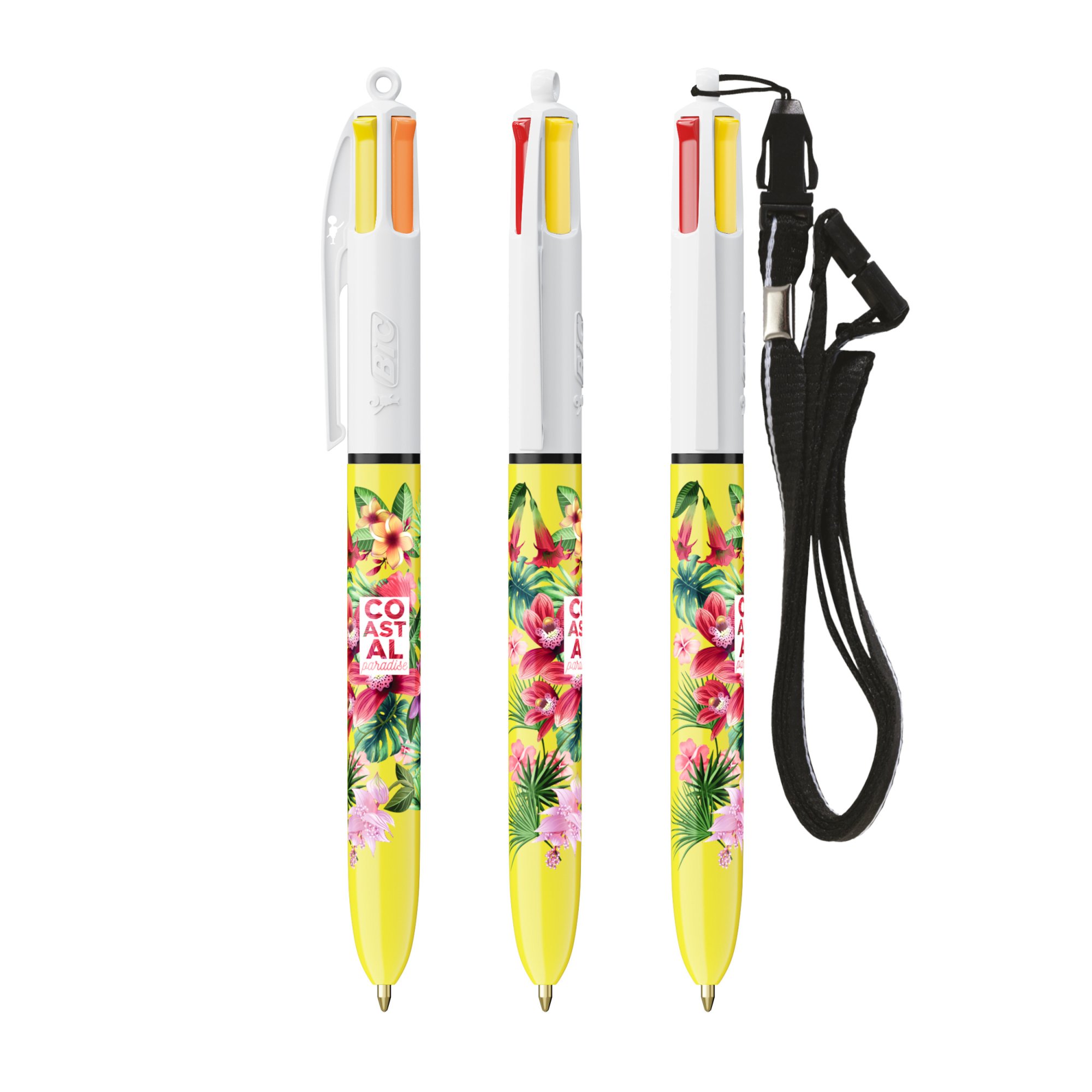 Stylo bille BIC® 4 Couleurs® Sun avec tour de cou Stylo bille BIC® 4 Couleurs® Sun avec tour de cou