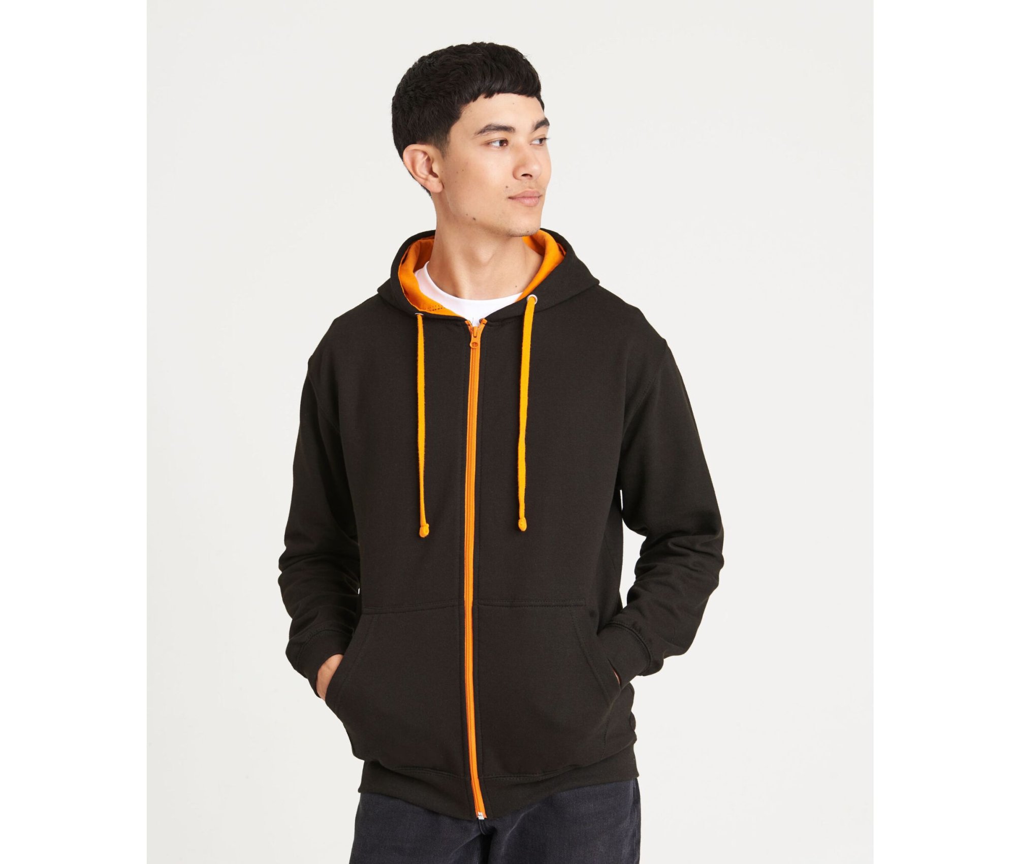Sweat capuche zippé contrasté Just Hoods Varsity Zoodie Sweat capuche zippé contrasté Just Hoods Varsity Zoodie