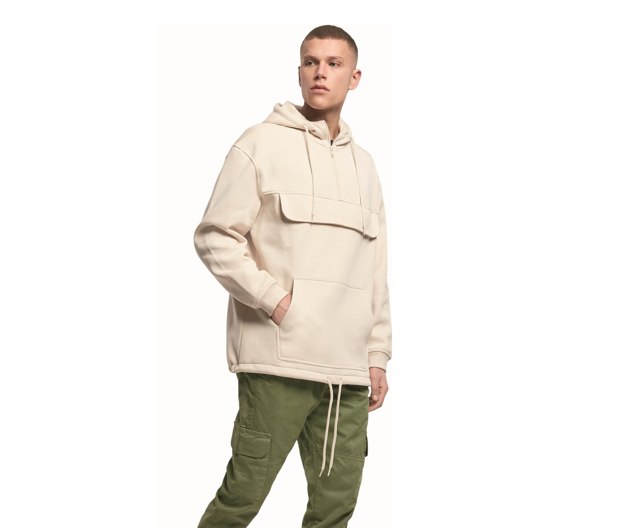Sweat homme à capuche col zippé Build Your Brand Pull Over Hoody Sweat homme à capuche col zippé Build Your Brand Pull Over Hoody