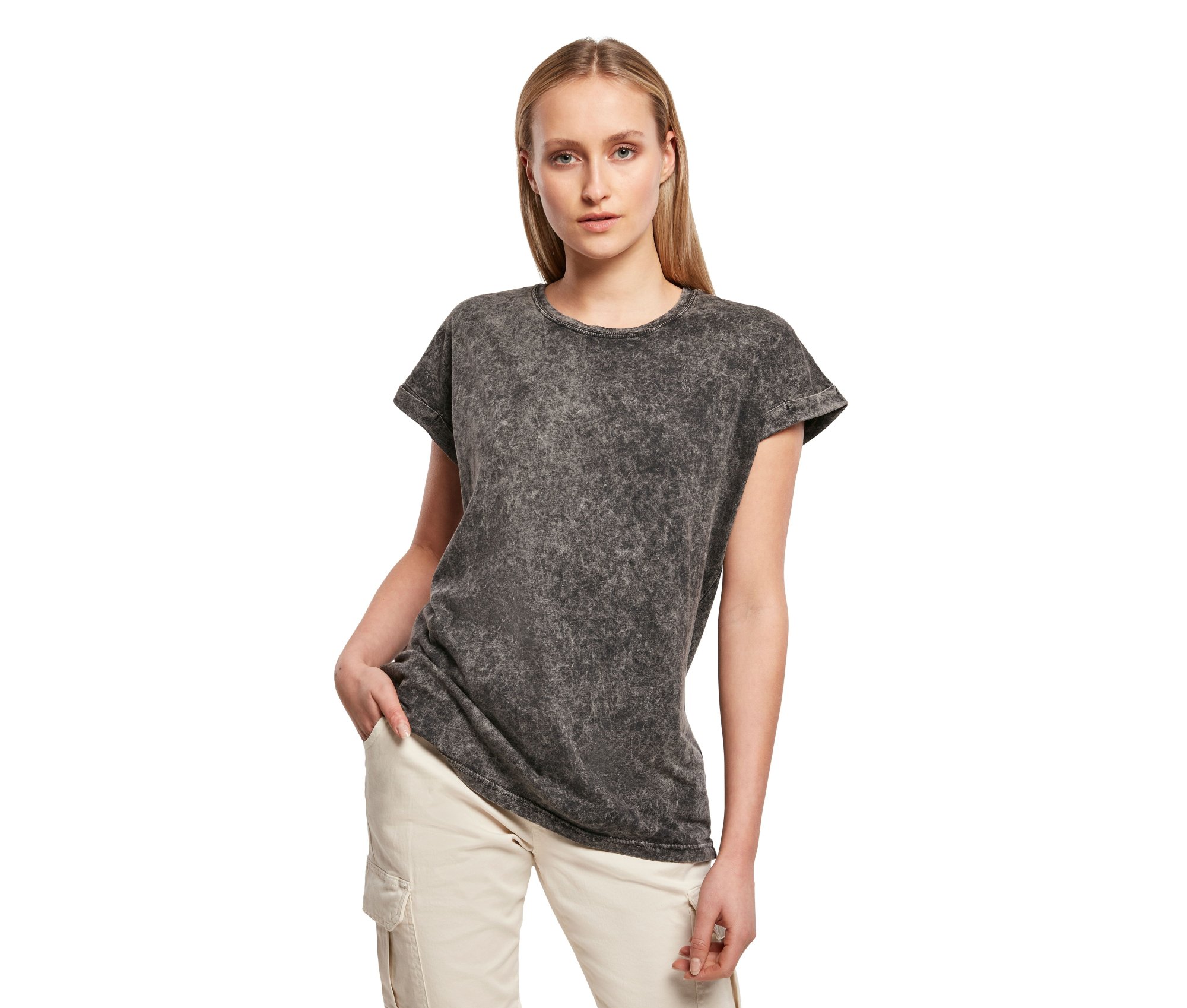 Tee-shirt femme délavé Build Your Brand Ladies Acid Washed Extended Shoulder Tee Tee-shirt femme délavé Build Your Brand Ladies Acid Washed Extended Shoulder Tee