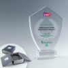 Trophée en verre personnalisé Emblème sur socle