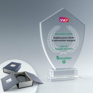 Trophée en verre personnalisé Emblème sur socle