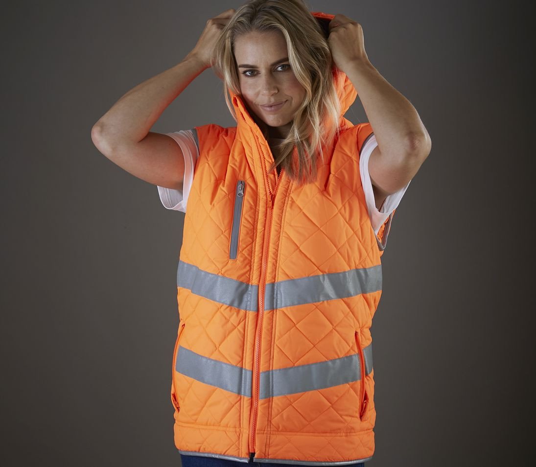 Vêtement haute visibilité Bodywarmer matelassé Yoko Hi-Vis Kensington Hooded Gilet Vêtement haute visibilité Bodywarmer matelassé Yoko Hi-Vis Kensington Hooded Gilet
