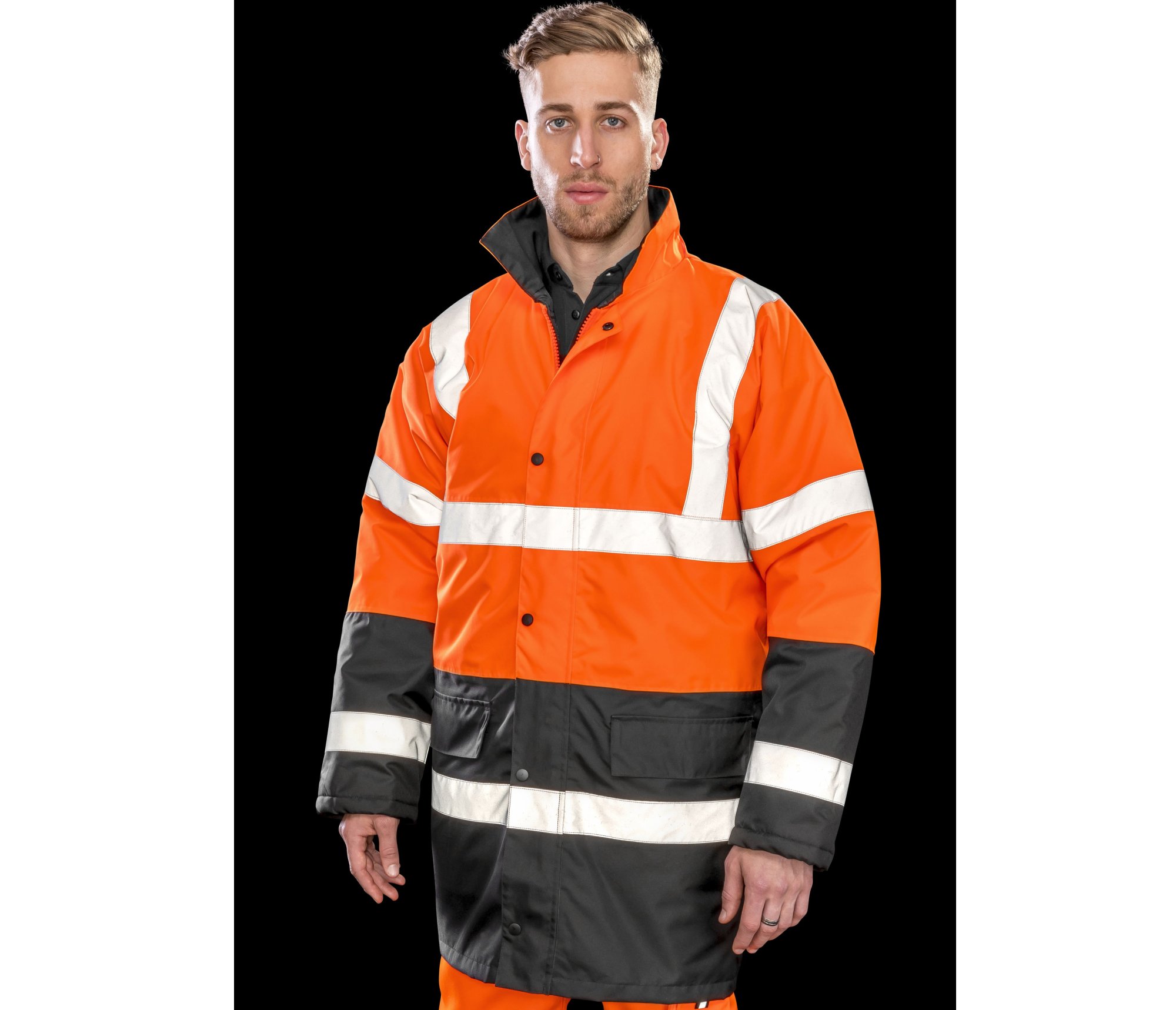 Vêtement haute visibilité Parka de sécurité bicolore Result Motorway 2-Tone Safety Coat Vêtement haute visibilité Parka de sécurité bicolore Result Motorway 2-Tone Safety Coat